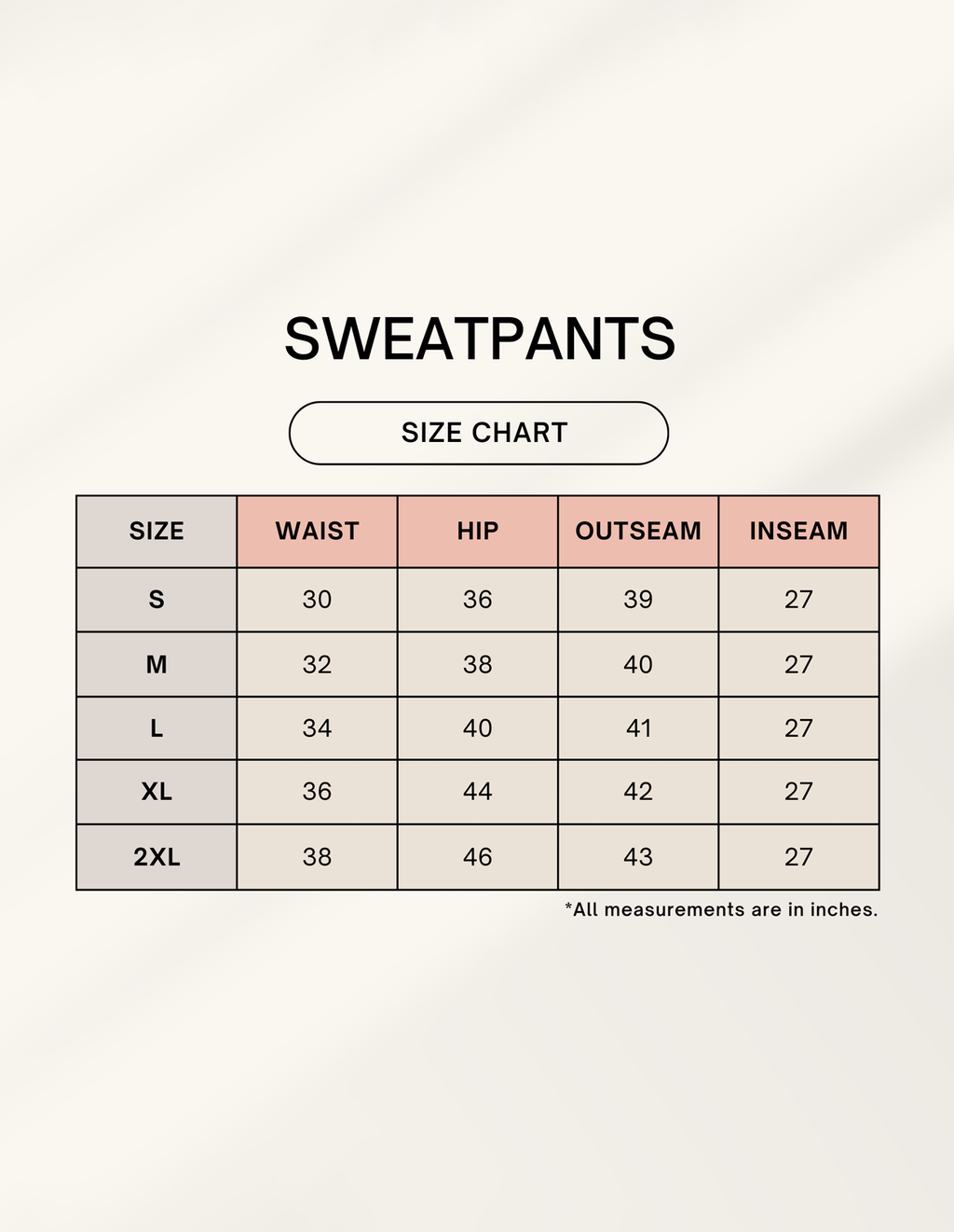 all - Detailed size guide and measurement chart for this collection