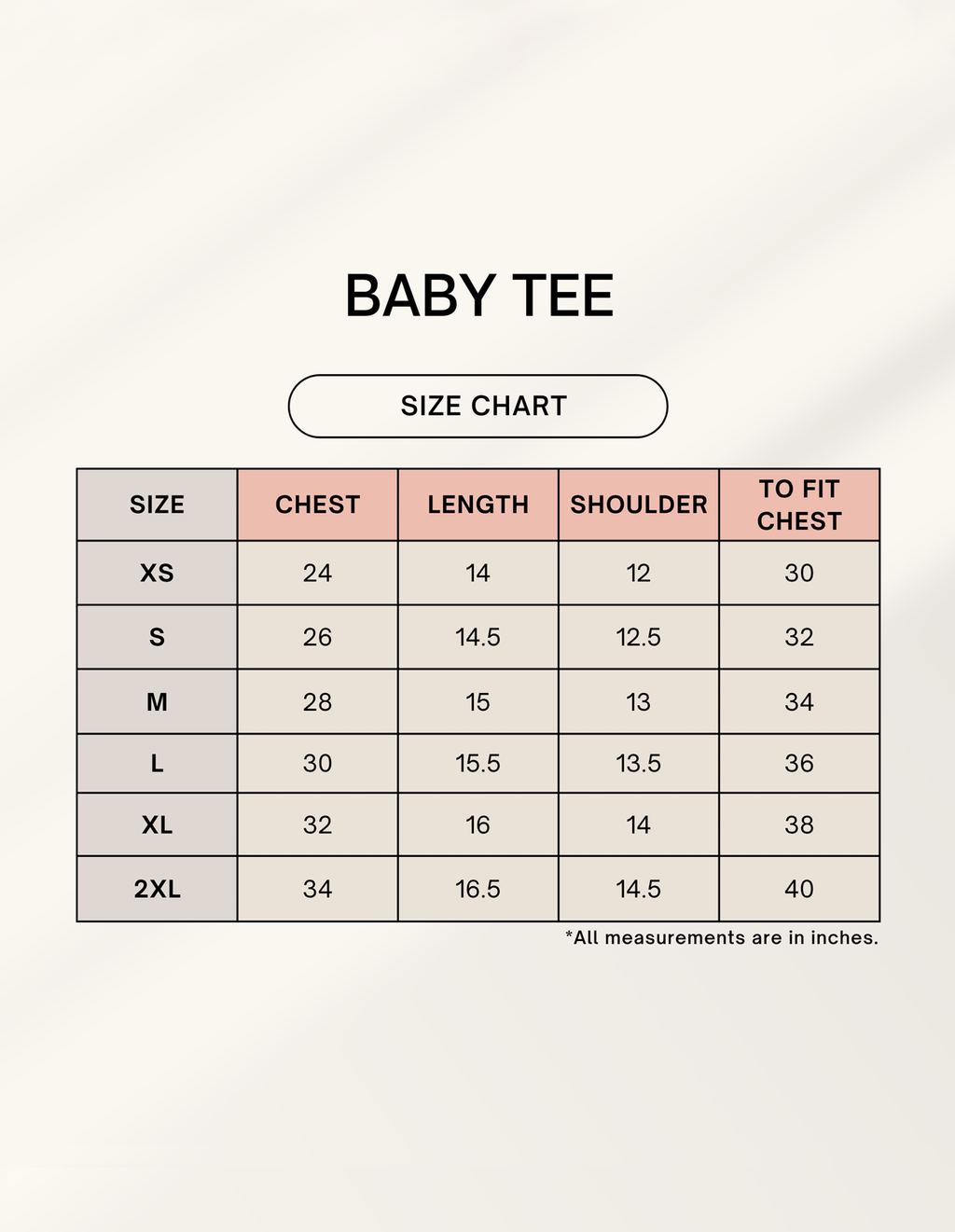 all - Detailed size guide and measurement chart for this collection