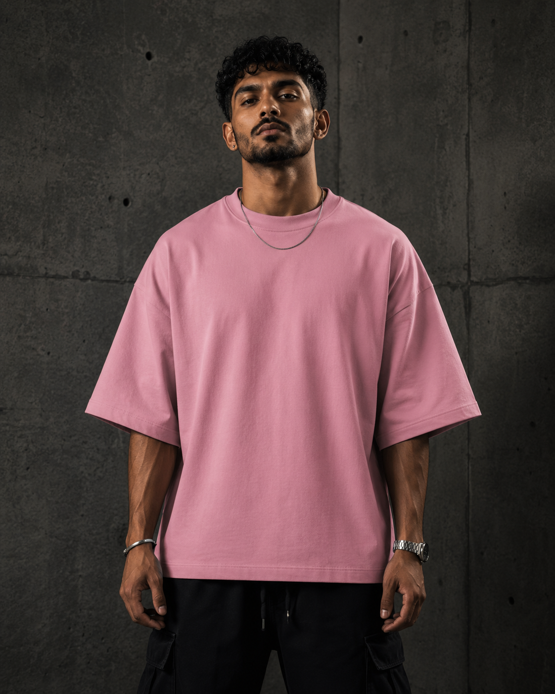 Flamingo Drip Earth oversized heavyweight t-shirt - front model view