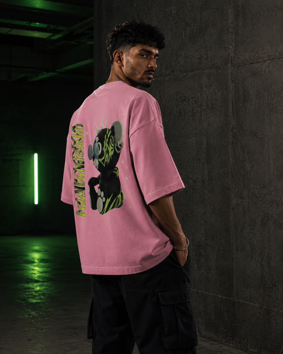 Flamingo Drip Earth oversized heavyweight t-shirt with AFTER HOURS graphic - lifestyle streetwear shot