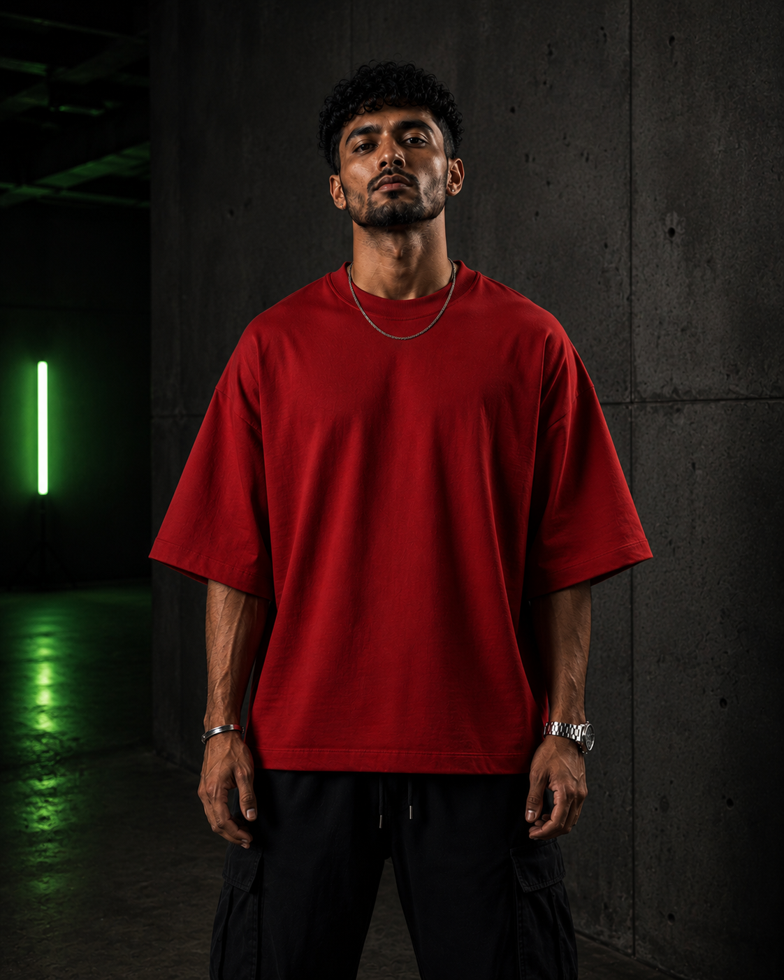 Red Drip Earth oversized heavyweight t-shirt - front model view
