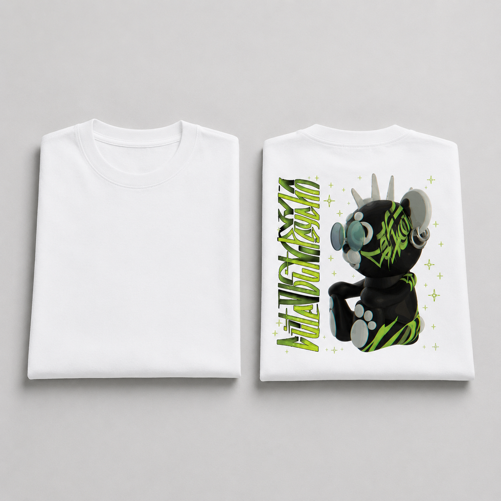 White Drip Earth oversized heavyweight t-shirt with AFTER HOURS graphic - folded front and back view