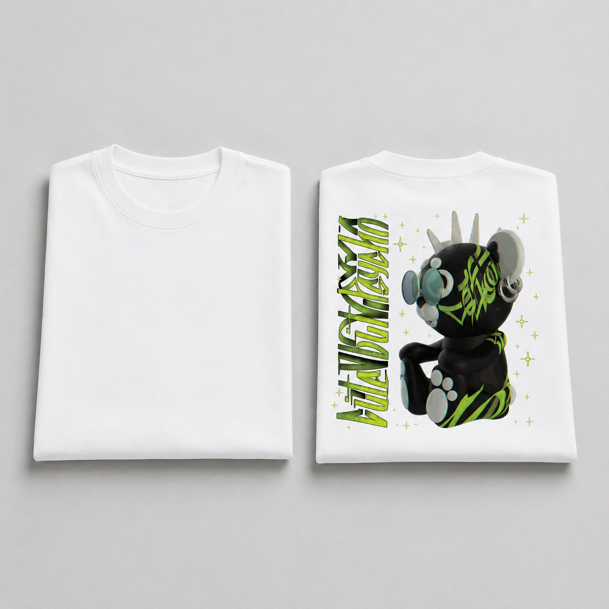 White Drip Earth oversized heavyweight t-shirt with AFTER HOURS graphic - folded front and back view