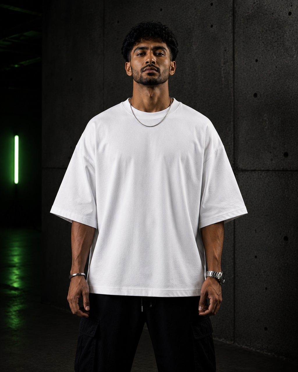 White Drip Earth oversized heavyweight t-shirt - front model view