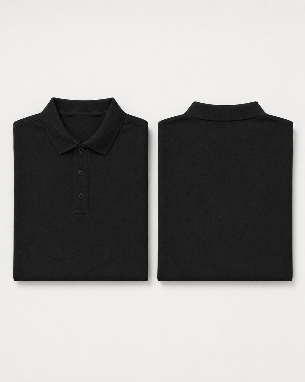 Black Drip Earth premium cotton polo with BARE silhouette - folded front and back view