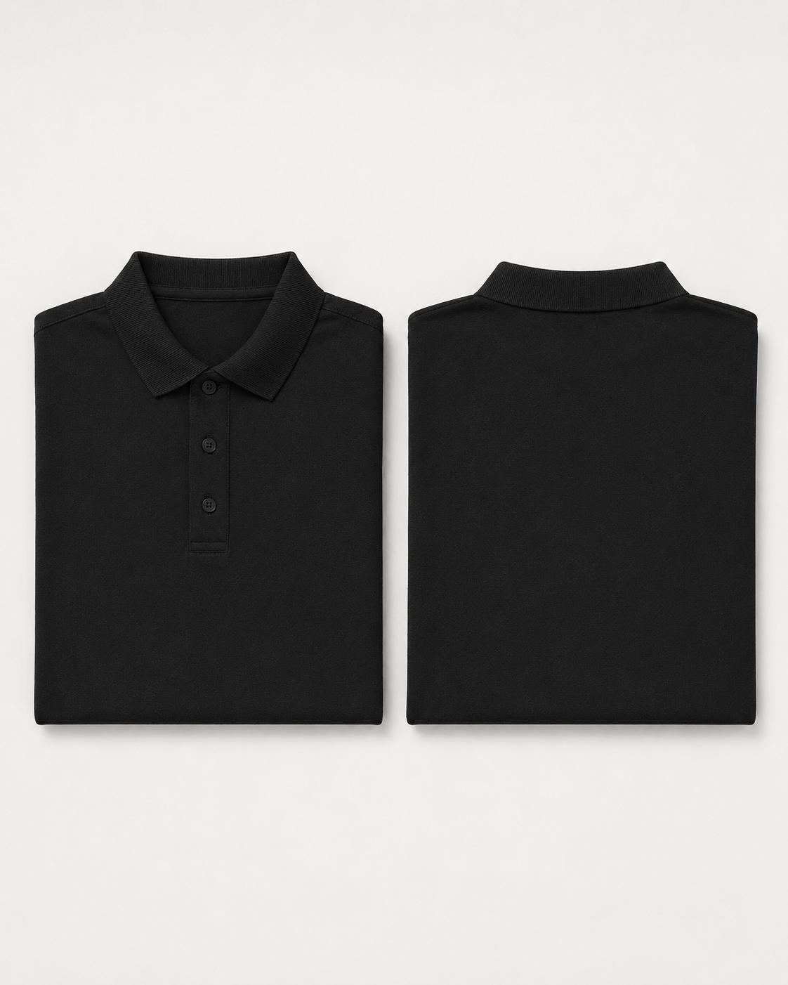 Black Drip Earth premium cotton polo with BARE silhouette - folded front and back view