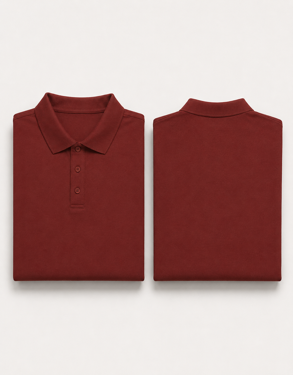 Brick-Red Drip Earth premium cotton polo with BARE silhouette - folded front and back view