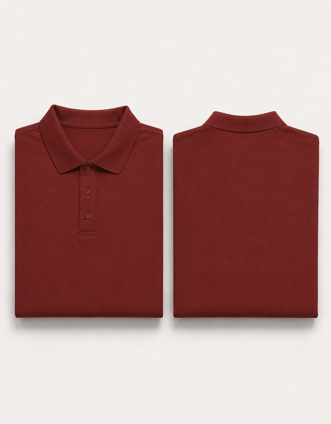 Brick-Red Drip Earth premium cotton polo with BARE silhouette - folded front and back view