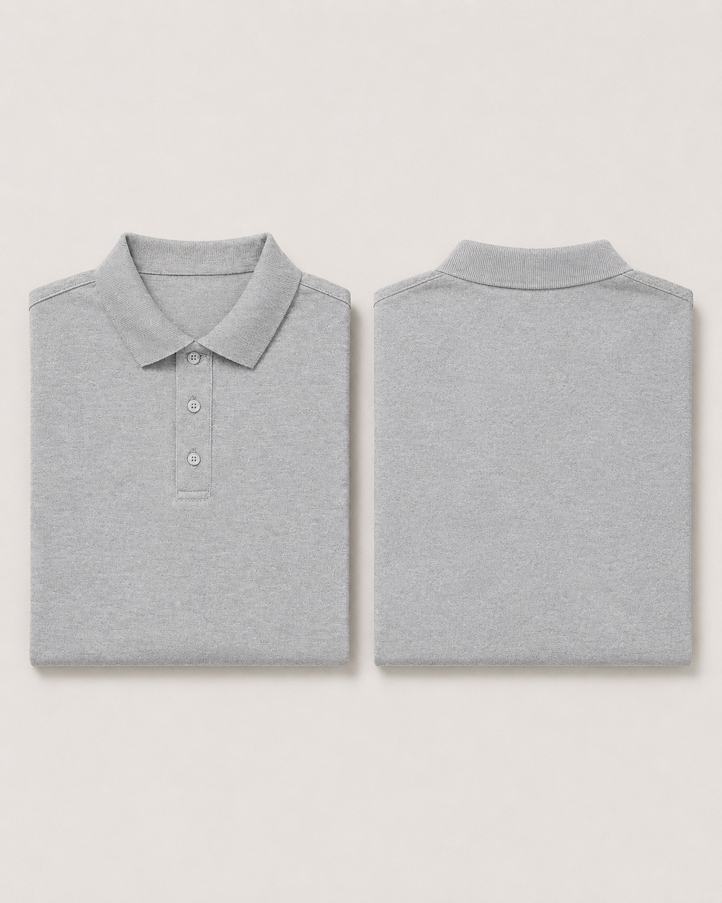 Grey-Melange Drip Earth premium cotton polo with BARE silhouette - folded front and back view