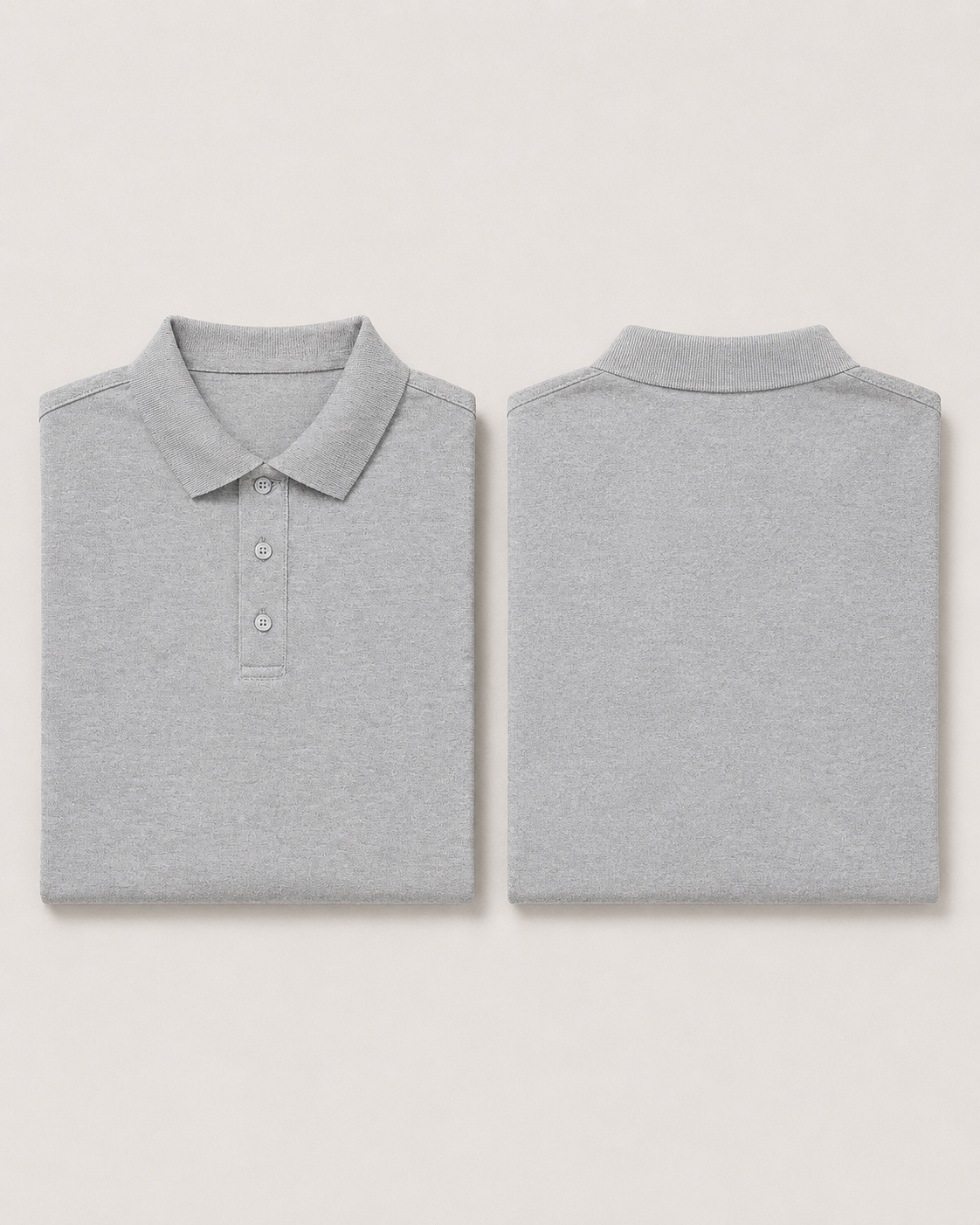 Grey-Melange Drip Earth premium cotton polo with BARE silhouette - folded front and back view
