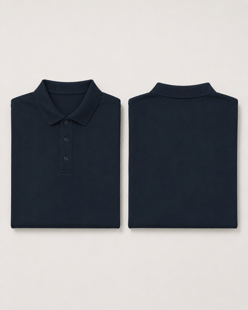 Navy-Blue Drip Earth premium cotton polo with BARE silhouette - folded front and back view