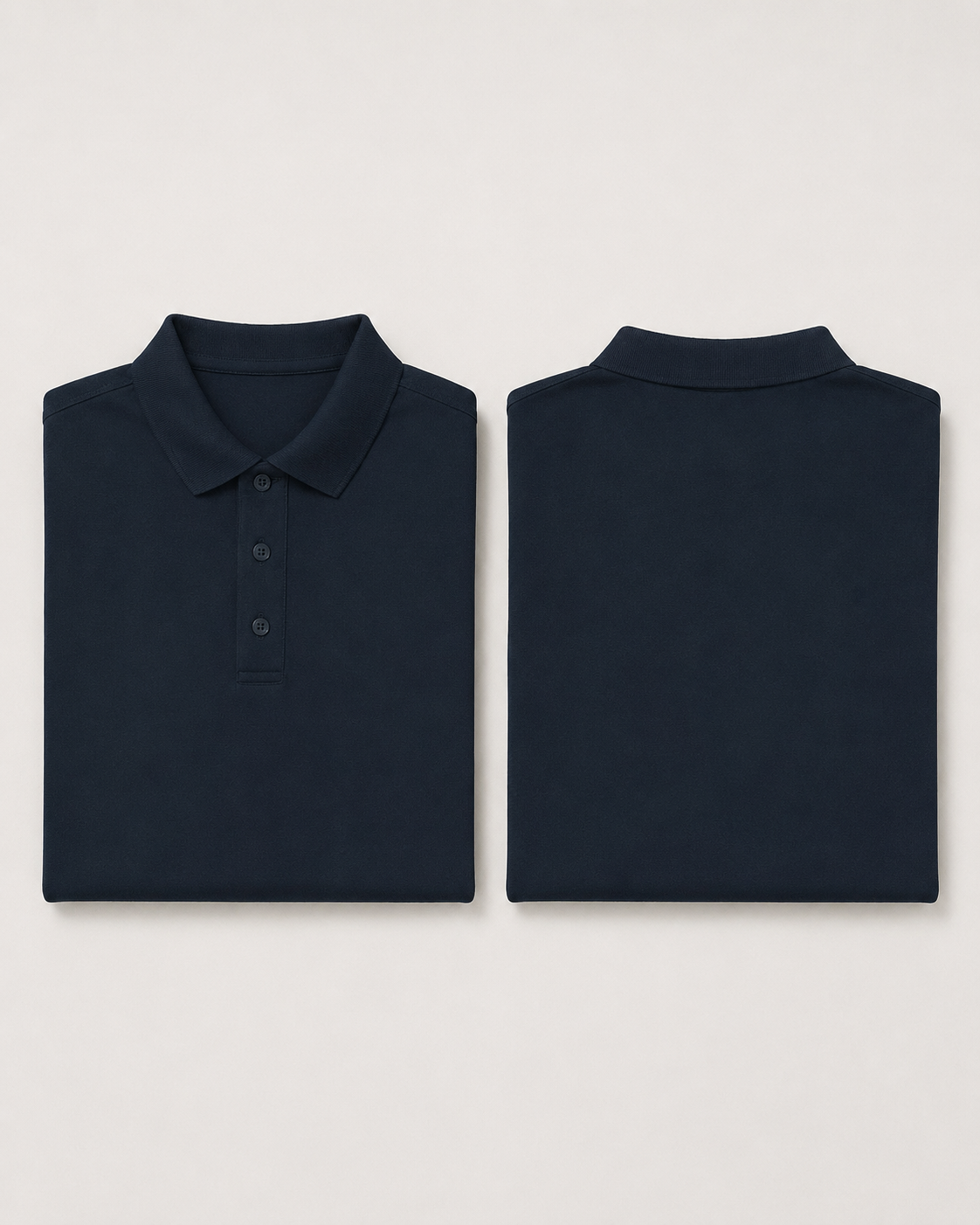 Navy-Blue Drip Earth premium cotton polo with BARE silhouette - folded front and back view