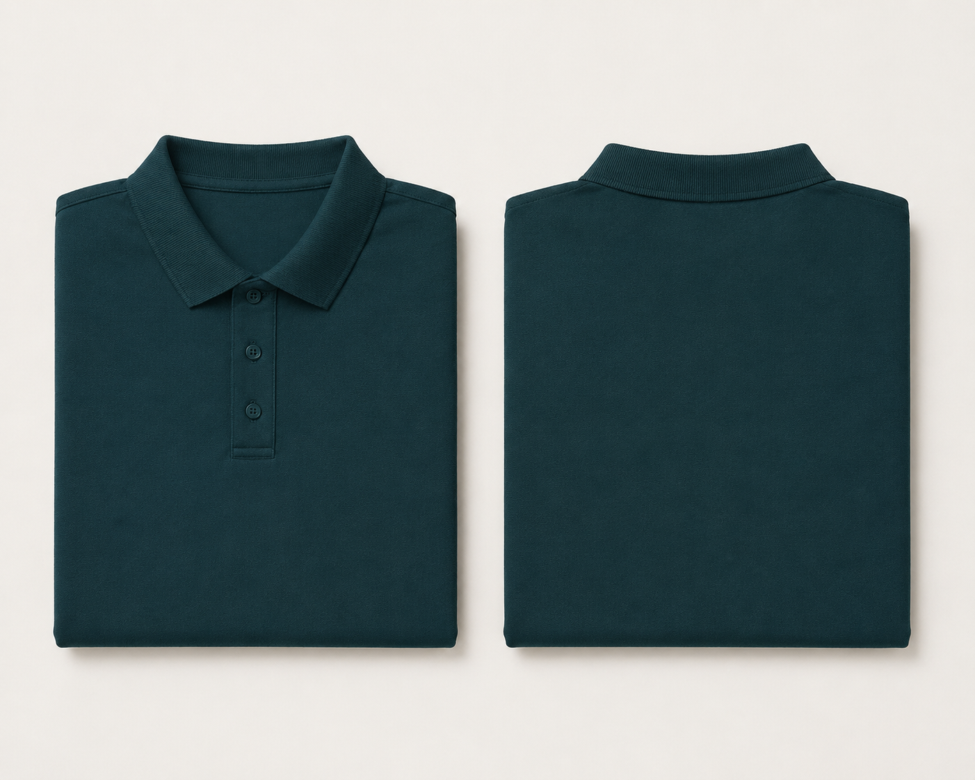 Petrol-Blue Drip Earth premium cotton polo with BARE silhouette - folded front and back view