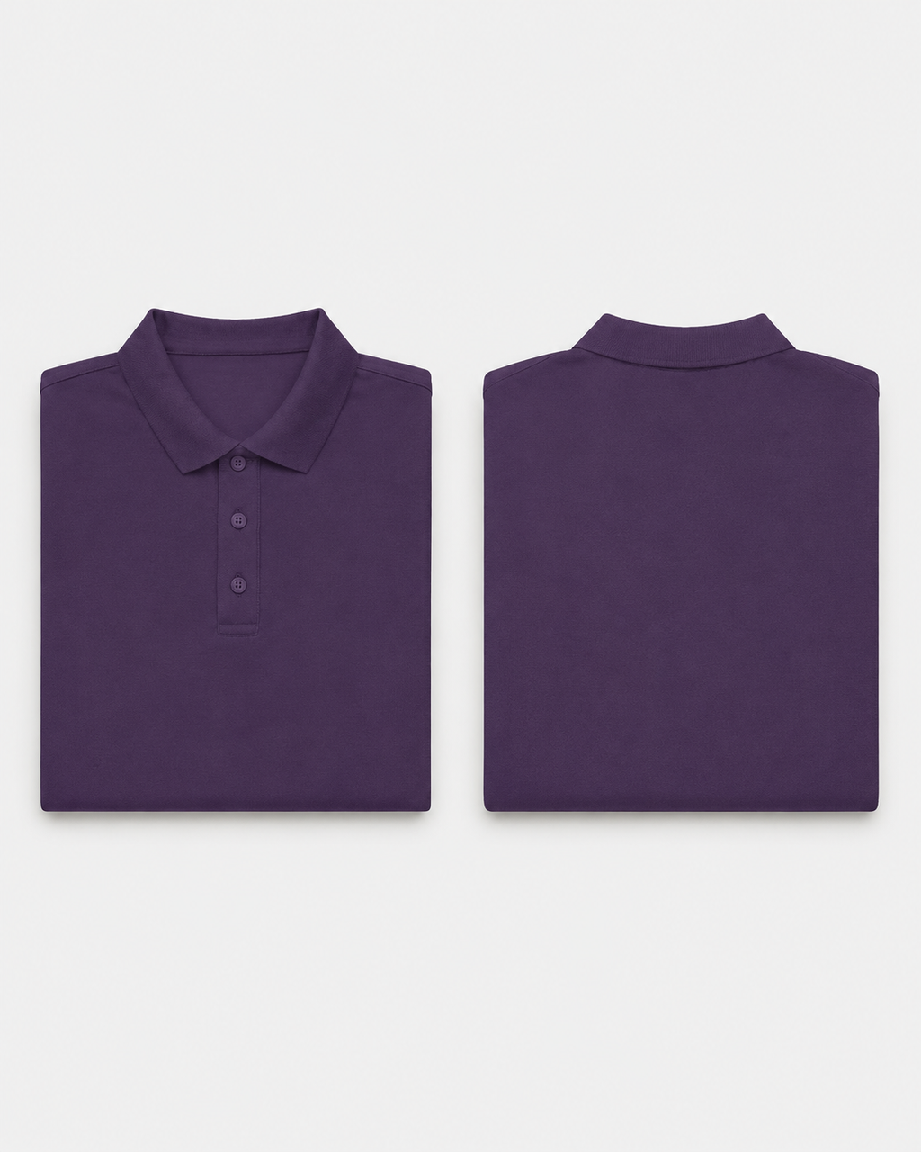 Purple Drip Earth premium cotton polo with BARE silhouette - folded front and back view
