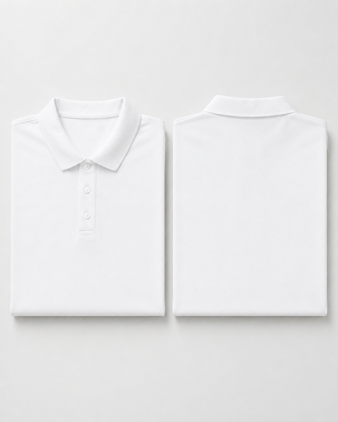 White Drip Earth premium cotton polo with BARE silhouette - folded front and back view