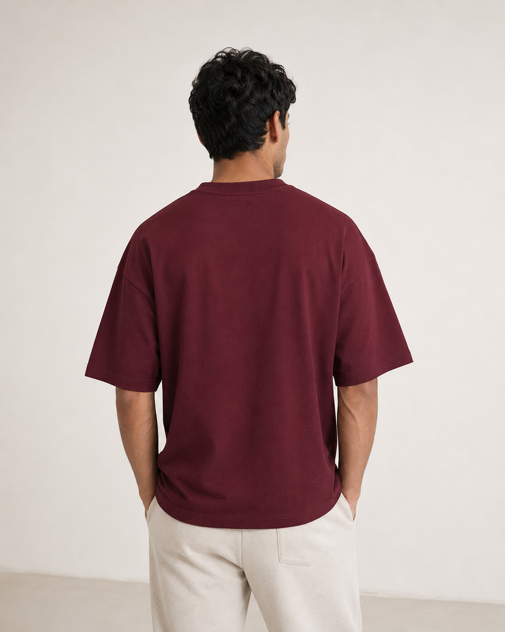 Maroon Drip Earth oversized terry t-shirt - front model studio view with premium fit