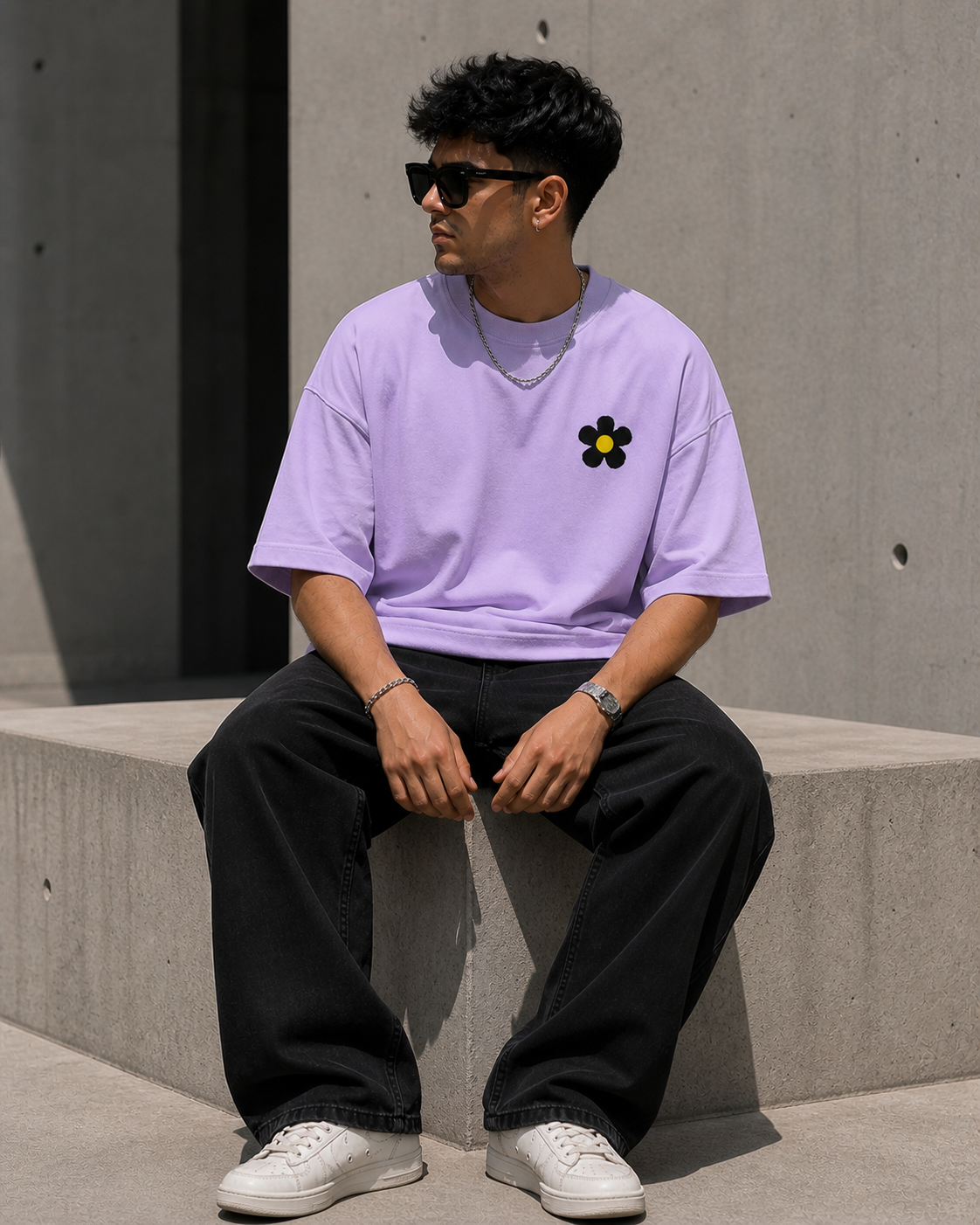 Lavender Drip Earth oversized heavyweight t-shirt - front model view