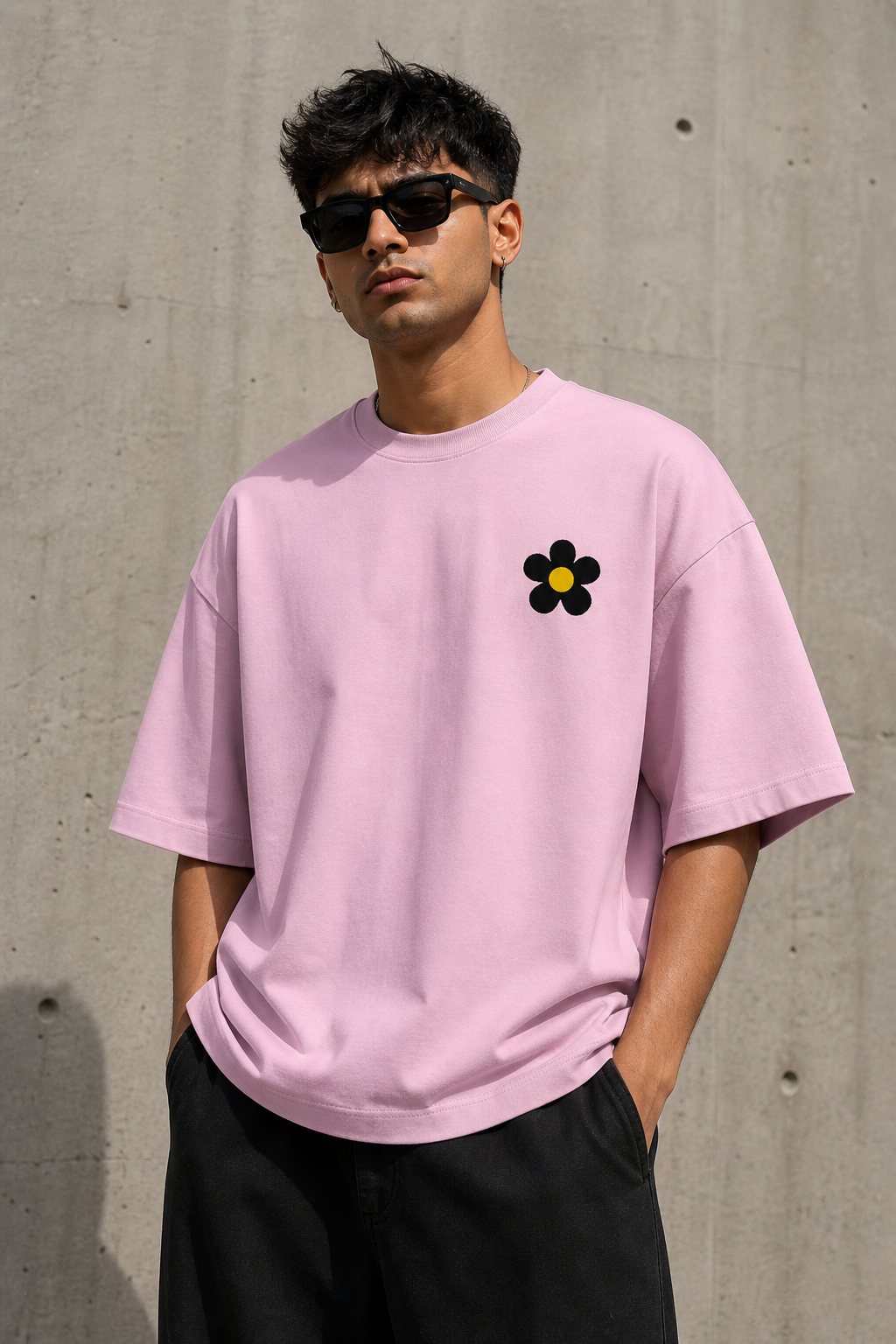 Light-Baby-Pink Drip Earth oversized heavyweight t-shirt - front model view