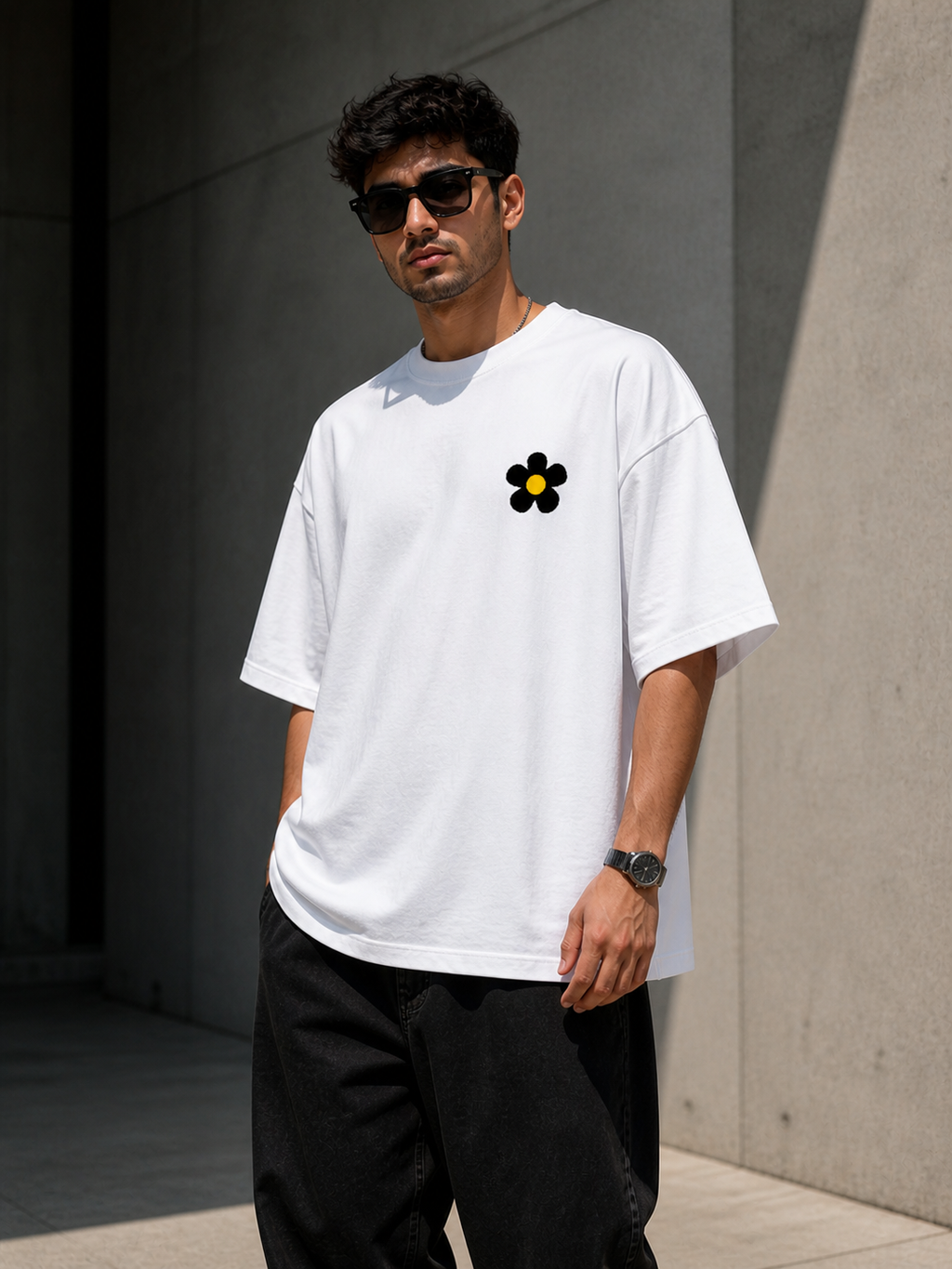 White Drip Earth oversized heavyweight t-shirt - front model view