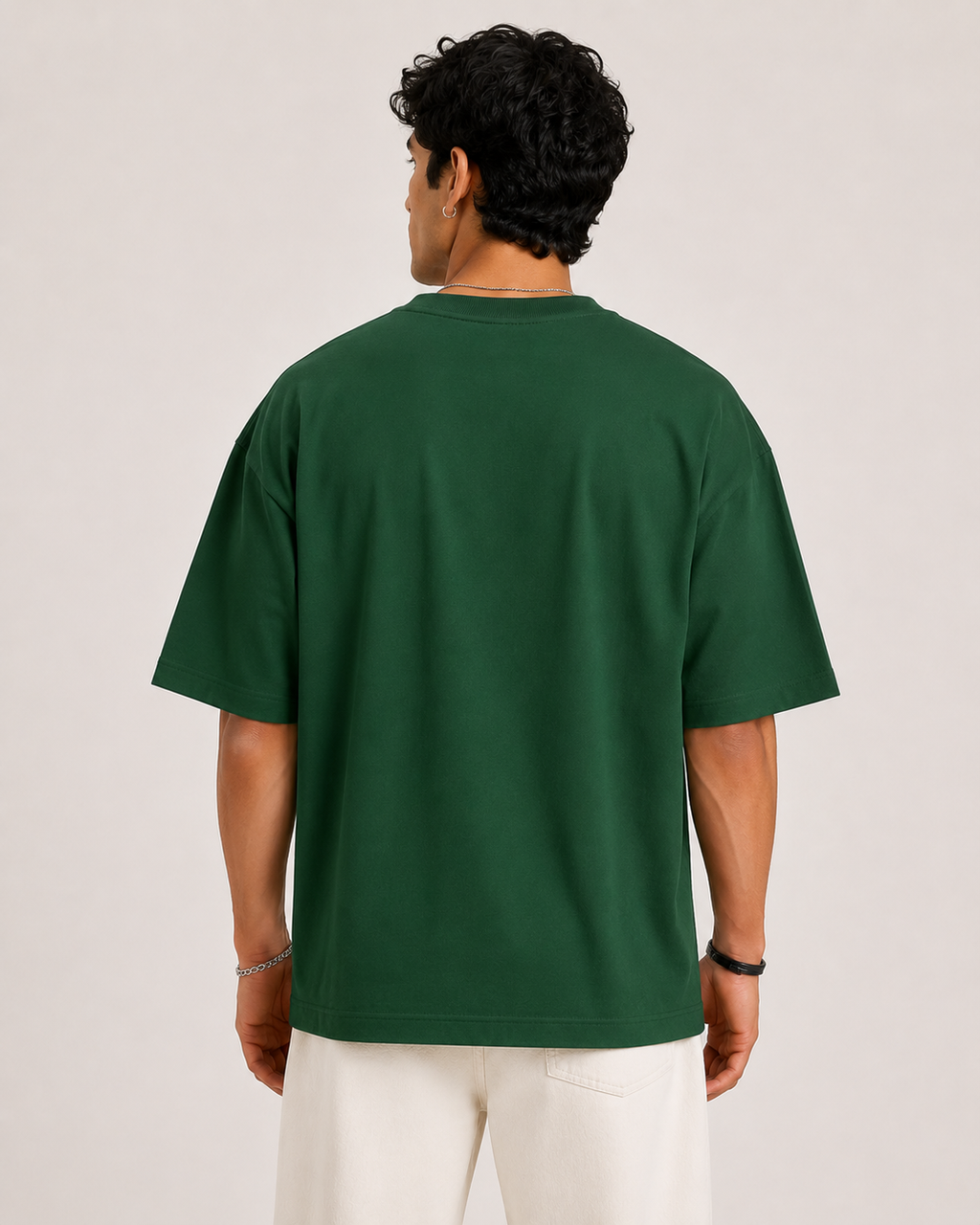Bottle-Green Drip Earth oversized t-shirt - rear model studio view with clean silhouette
