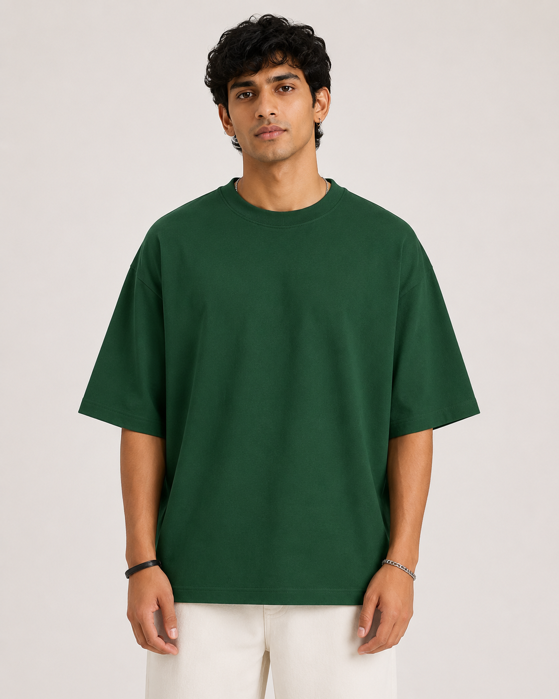 Bottle-Green Drip Earth oversized t-shirt - front model studio view with premium fit