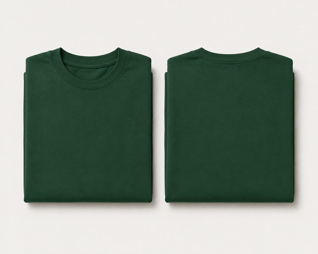 Bottle-Green Drip Earth oversized t-shirt with GROUNDSTATE silhouette - folded front and back view