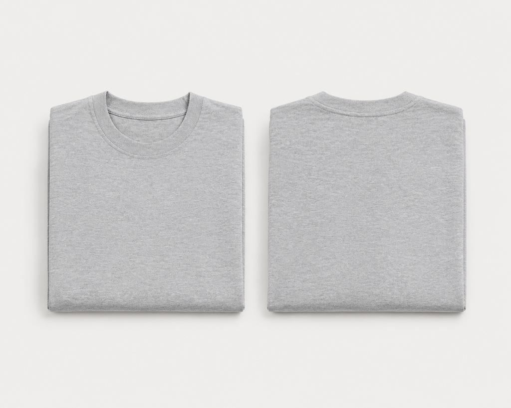Grey-Melange Drip Earth oversized t-shirt with GROUNDSTATE silhouette - folded front and back view