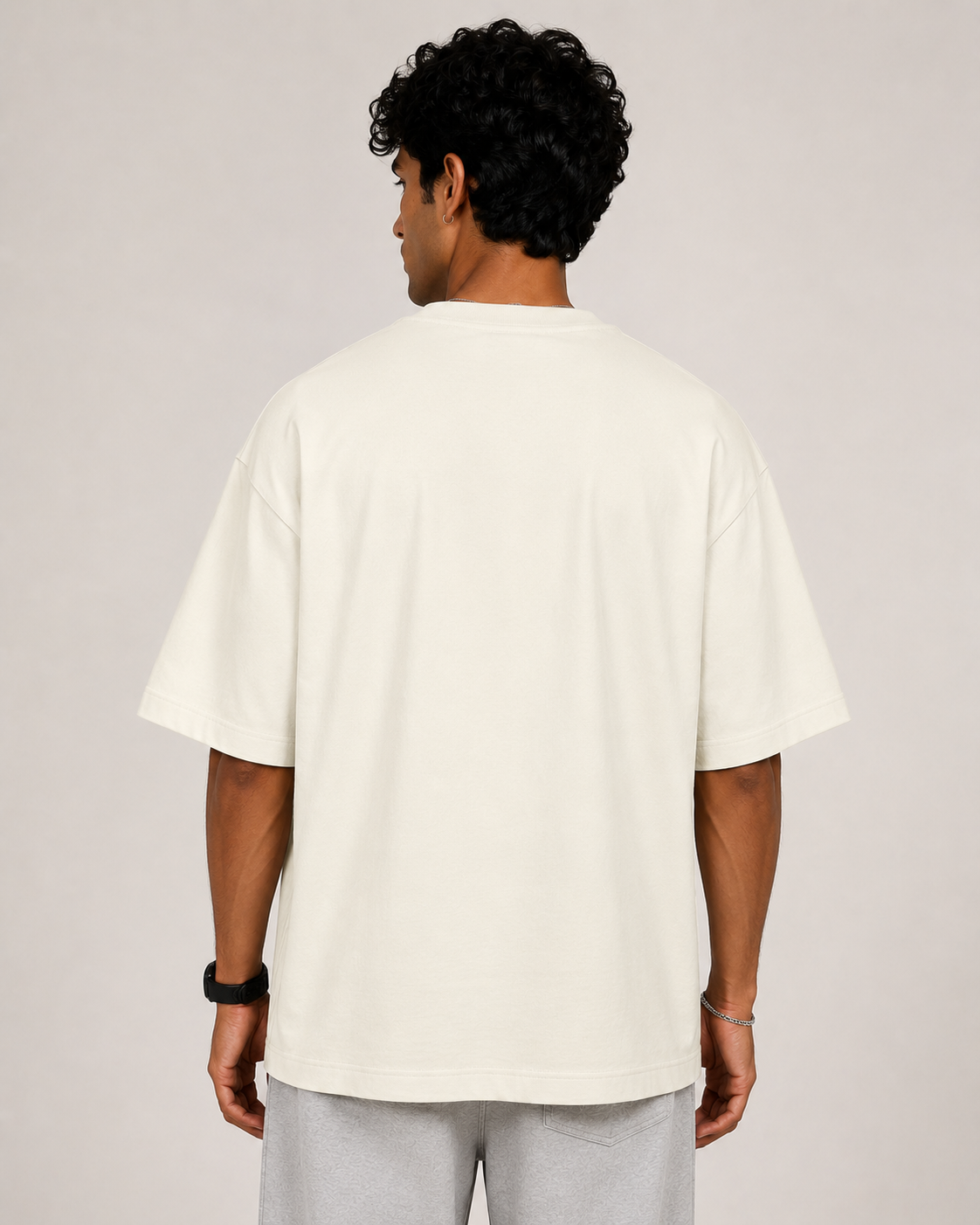 Off-White Drip Earth oversized t-shirt - rear model studio view with clean silhouette