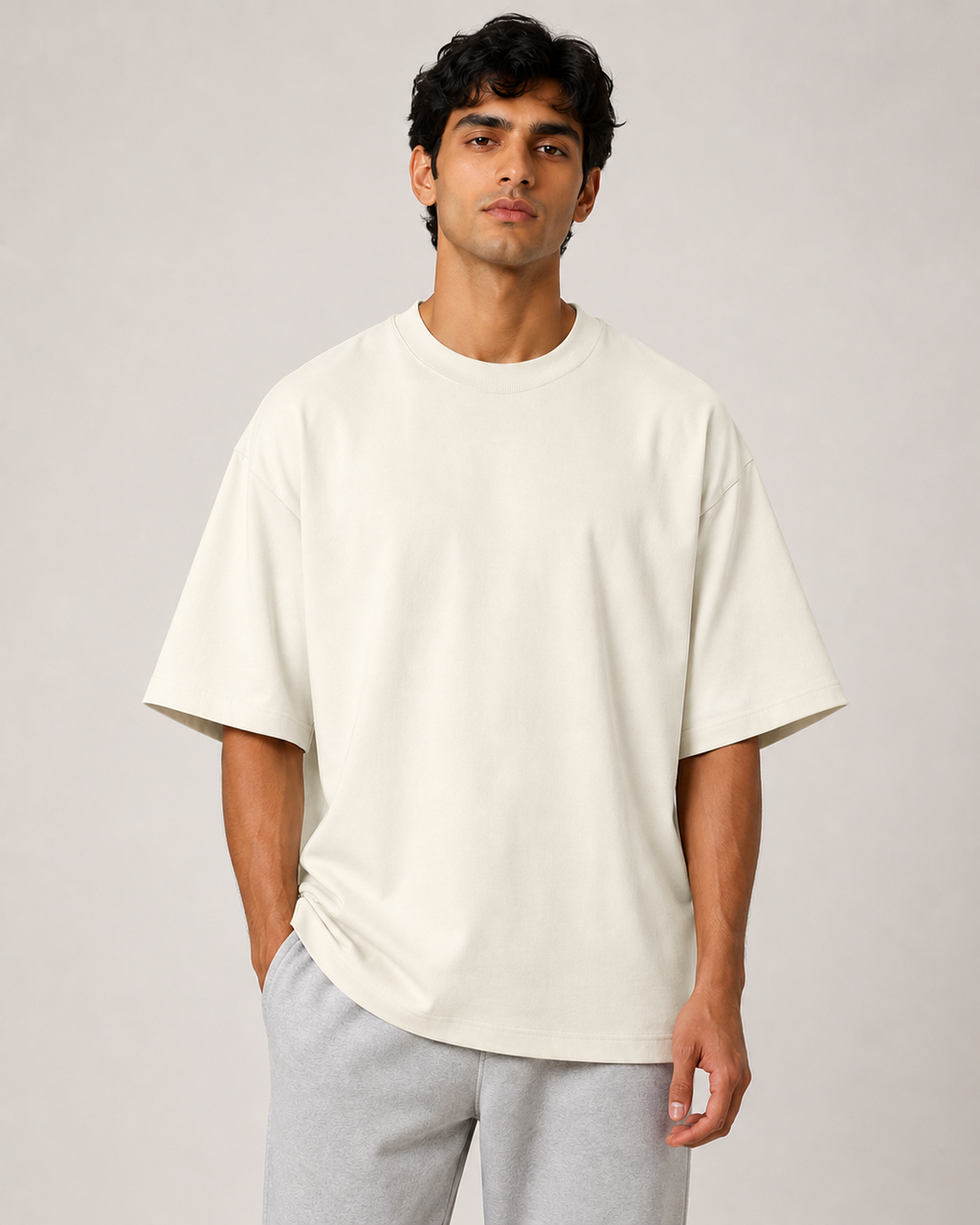 Off-White Drip Earth oversized t-shirt - front model studio view with premium fit