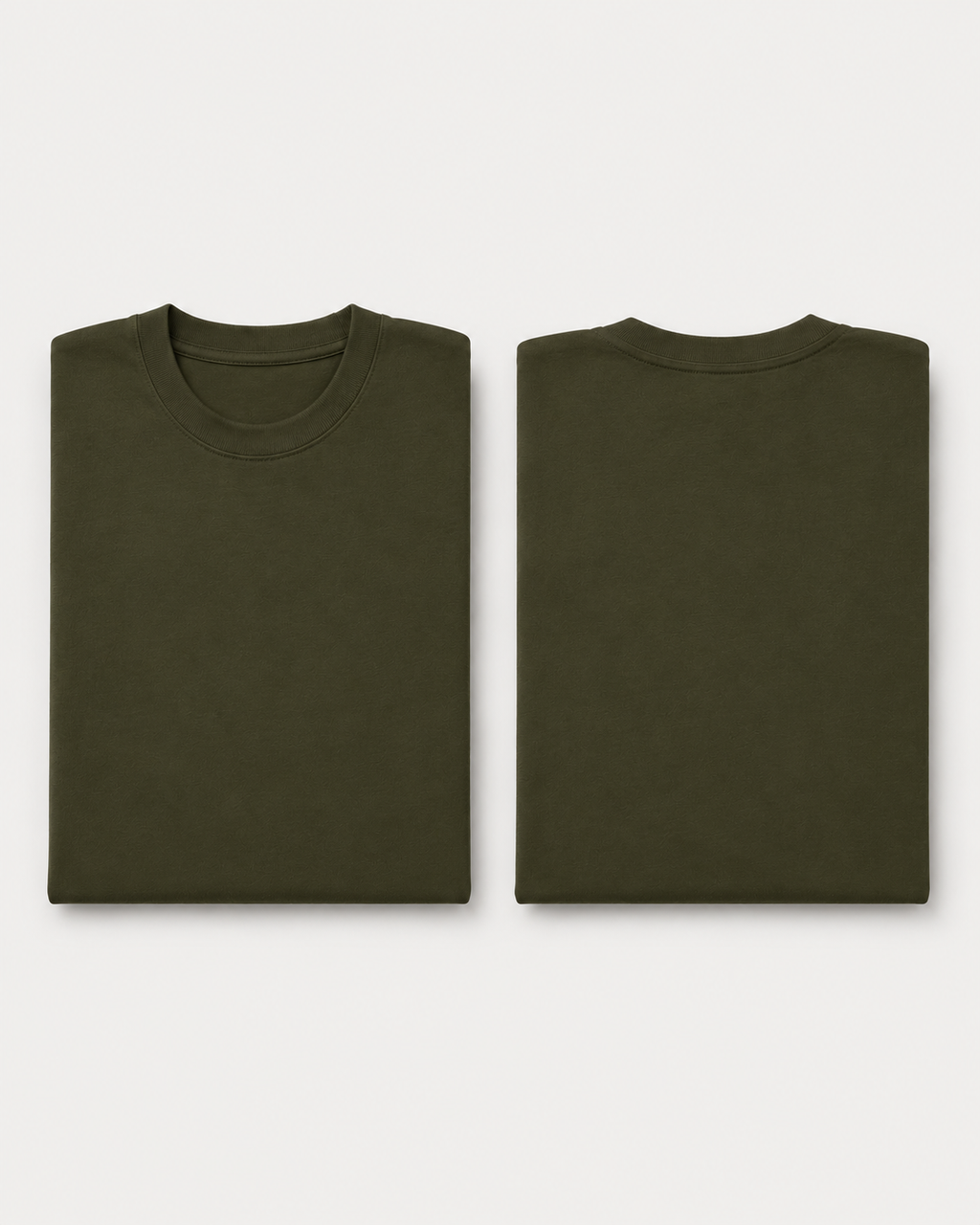Olive-Green Drip Earth oversized t-shirt with GROUNDSTATE silhouette - folded front and back view