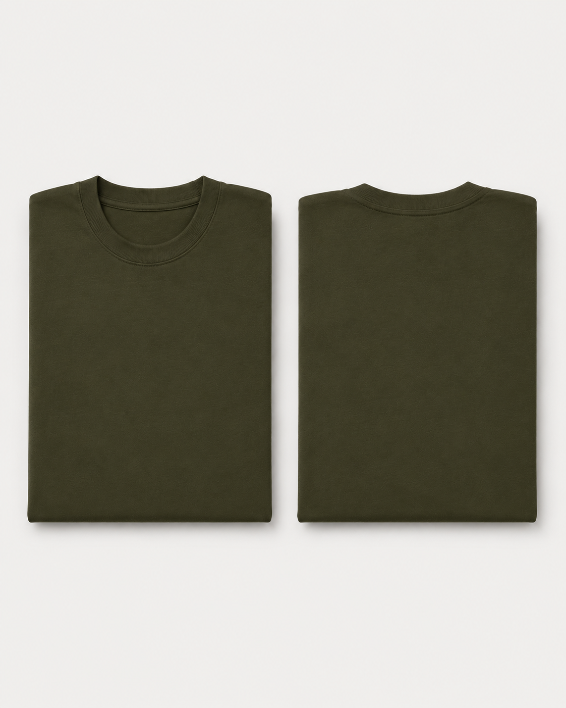 Olive-Green Drip Earth oversized t-shirt with GROUNDSTATE silhouette - folded front and back view