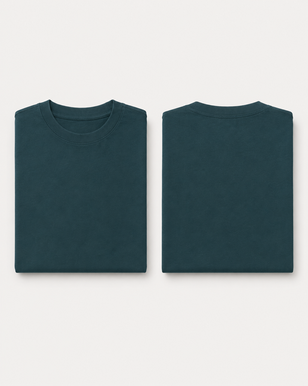 Petrol-Blue Drip Earth oversized t-shirt with GROUNDSTATE silhouette - folded front and back view