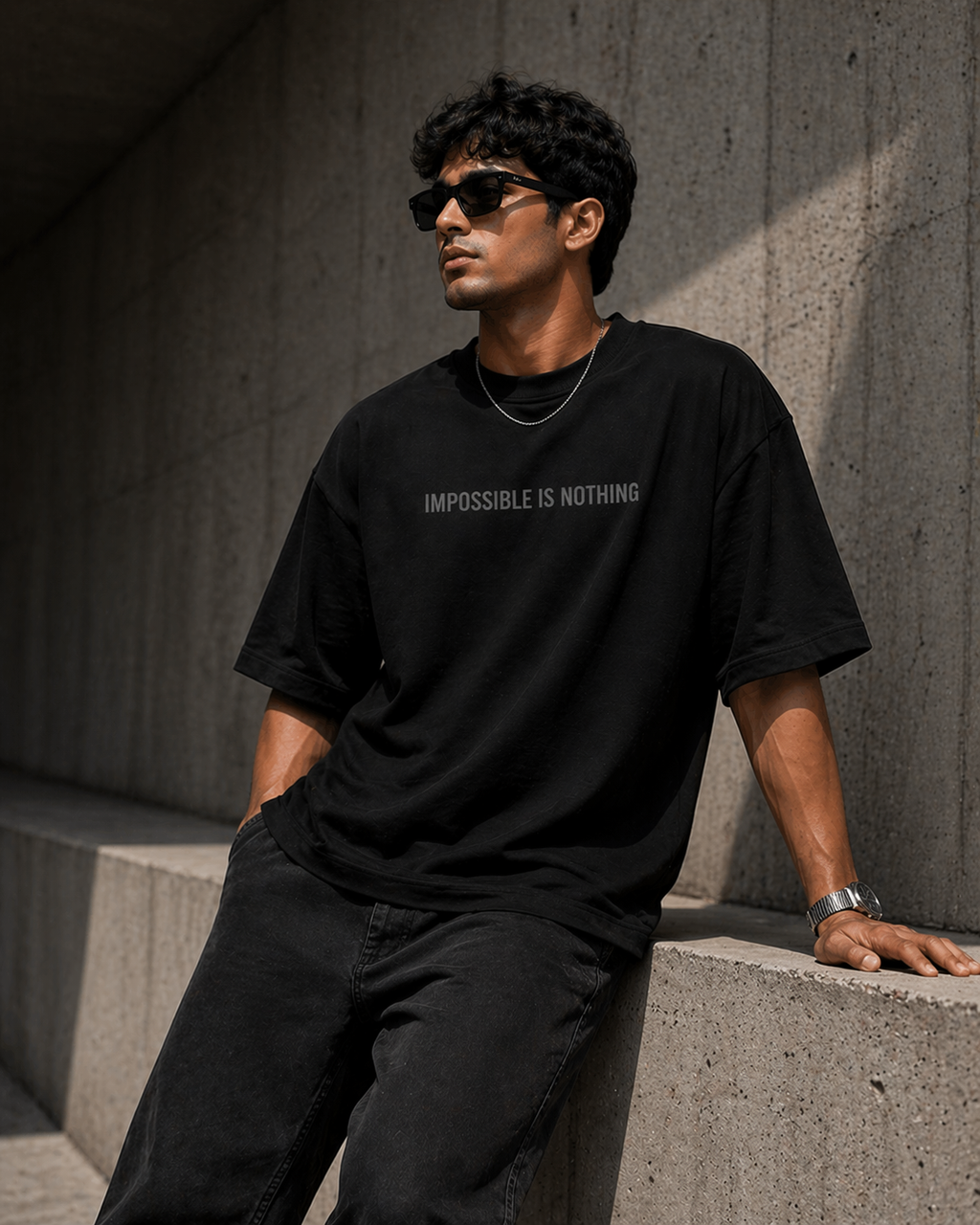 Black Drip Earth oversized heavyweight t-shirt with ICONIC graphic - lifestyle streetwear shot