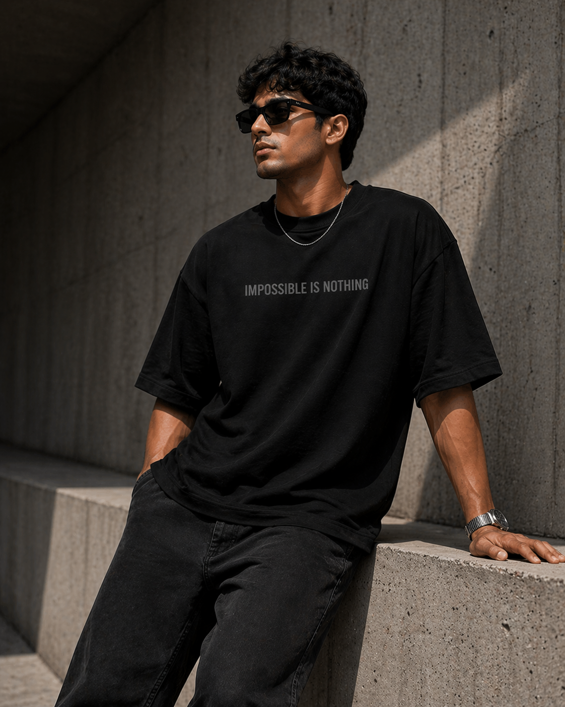 Black Drip Earth oversized heavyweight t-shirt with ICONIC graphic - lifestyle streetwear shot