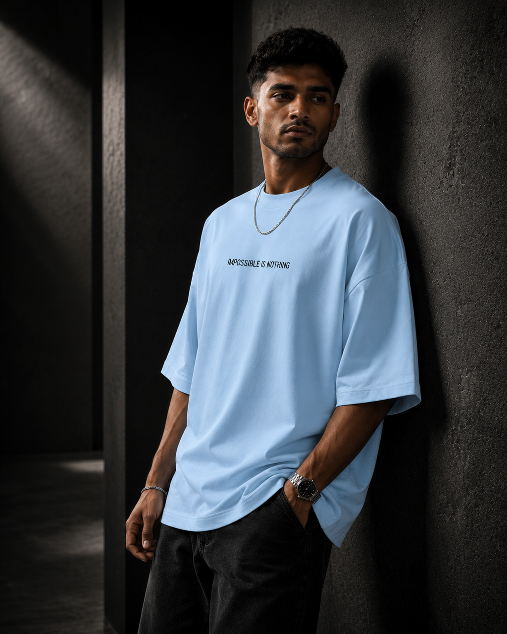 Baby-Blue Drip Earth oversized heavyweight t-shirt with ICONIC Muhammad Ali graphic - lifestyle streetwear shot