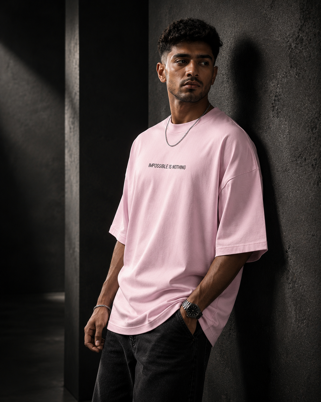 Light-Baby-Pink Drip Earth oversized heavyweight t-shirt with ICONIC Muhammad Ali graphic - lifestyle streetwear shot