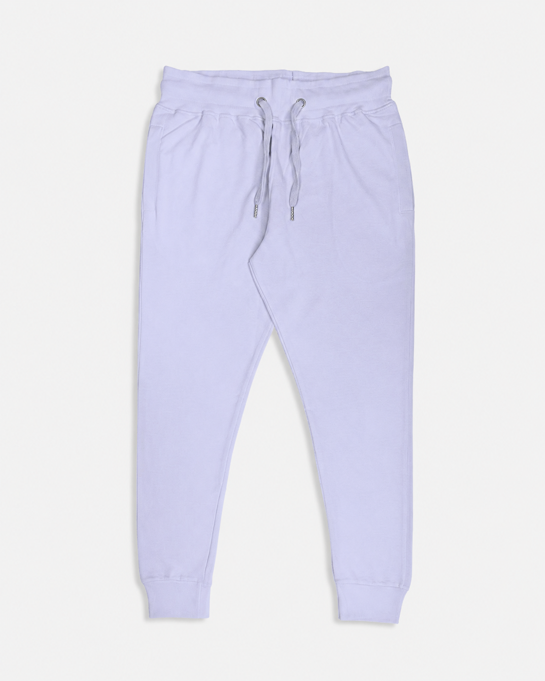 Lavender Drip Earth tapered joggers with LINE STATE silhouette - folded front and back view