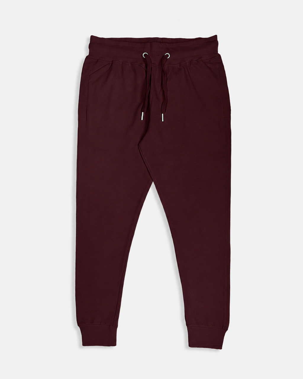 Maroon Drip Earth tapered joggers with LINE STATE silhouette - folded front and back view
