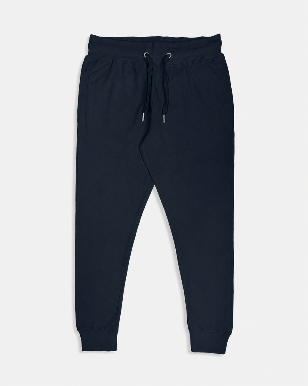Navy-Blue Drip Earth tapered joggers with LINE STATE silhouette - folded front and back view