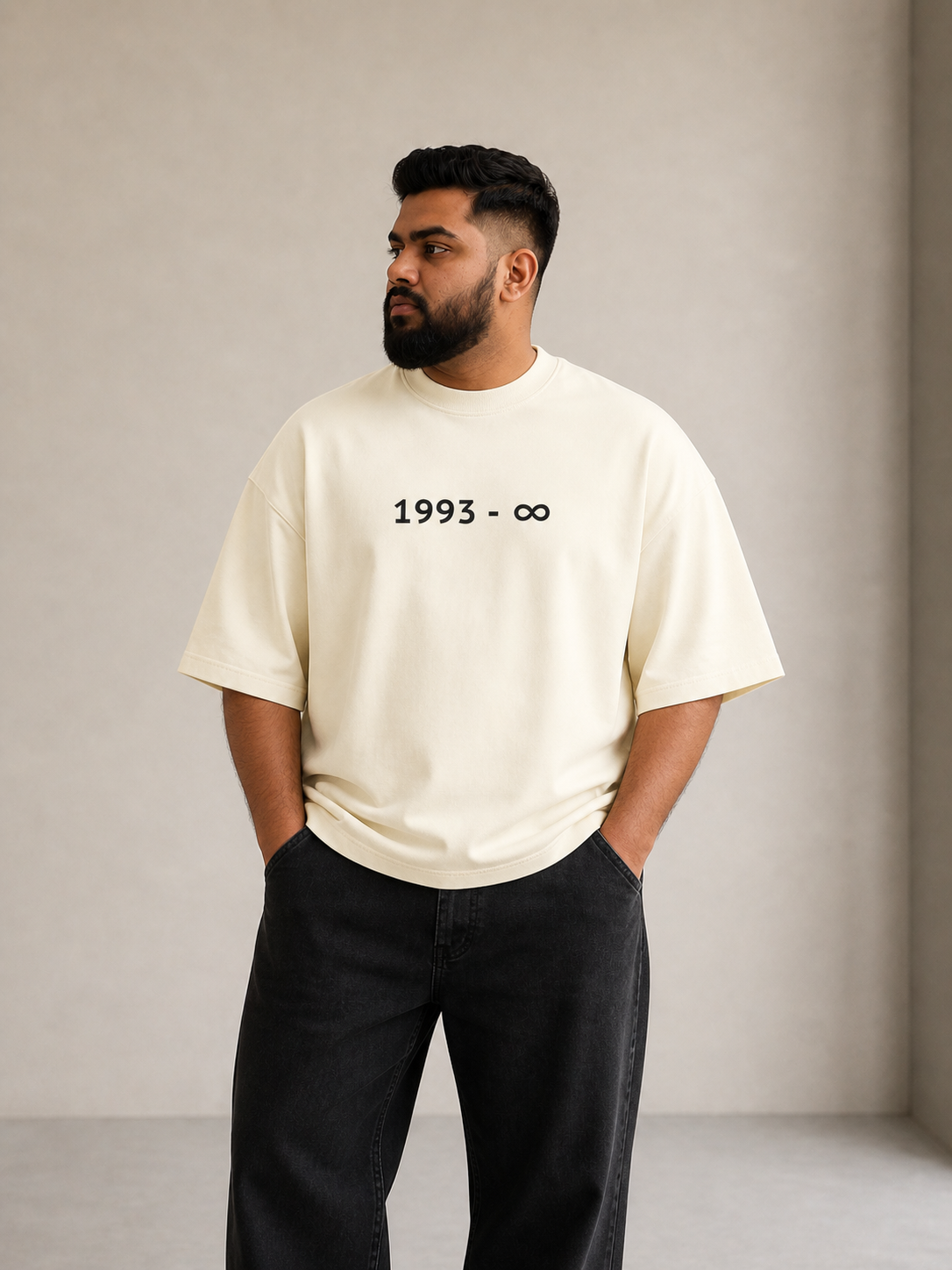 Off-White Drip Earth oversized heavyweight t-shirt with 1993 to infinity front print - front model view