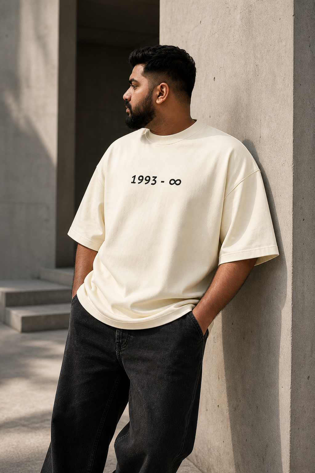 Off-White Drip Earth oversized heavyweight t-shirt with Sidhu Moosewala AMAR graphic - lifestyle streetwear shot