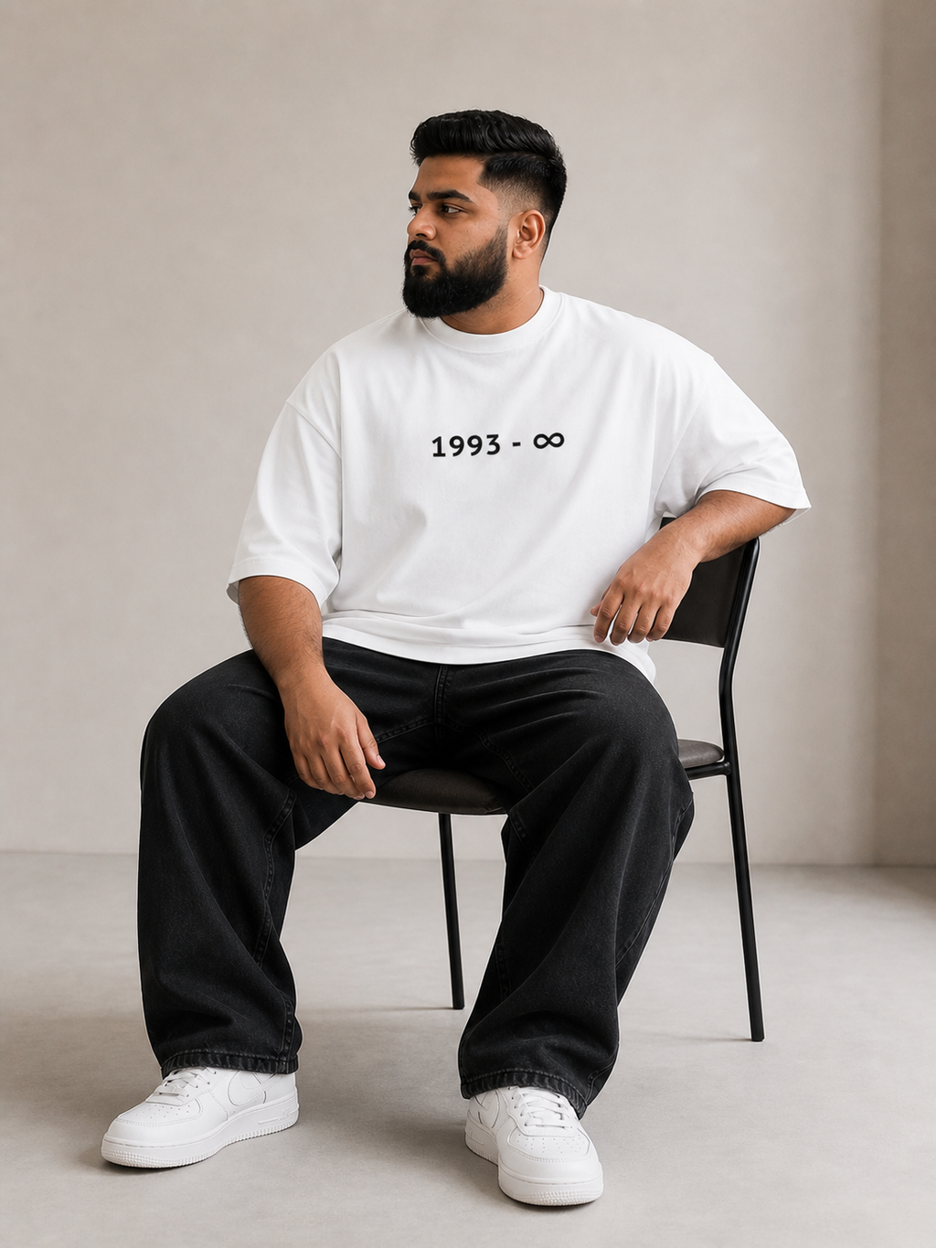 White Drip Earth oversized heavyweight t-shirt with Sidhu Moosewala AMAR graphic - lifestyle streetwear shot