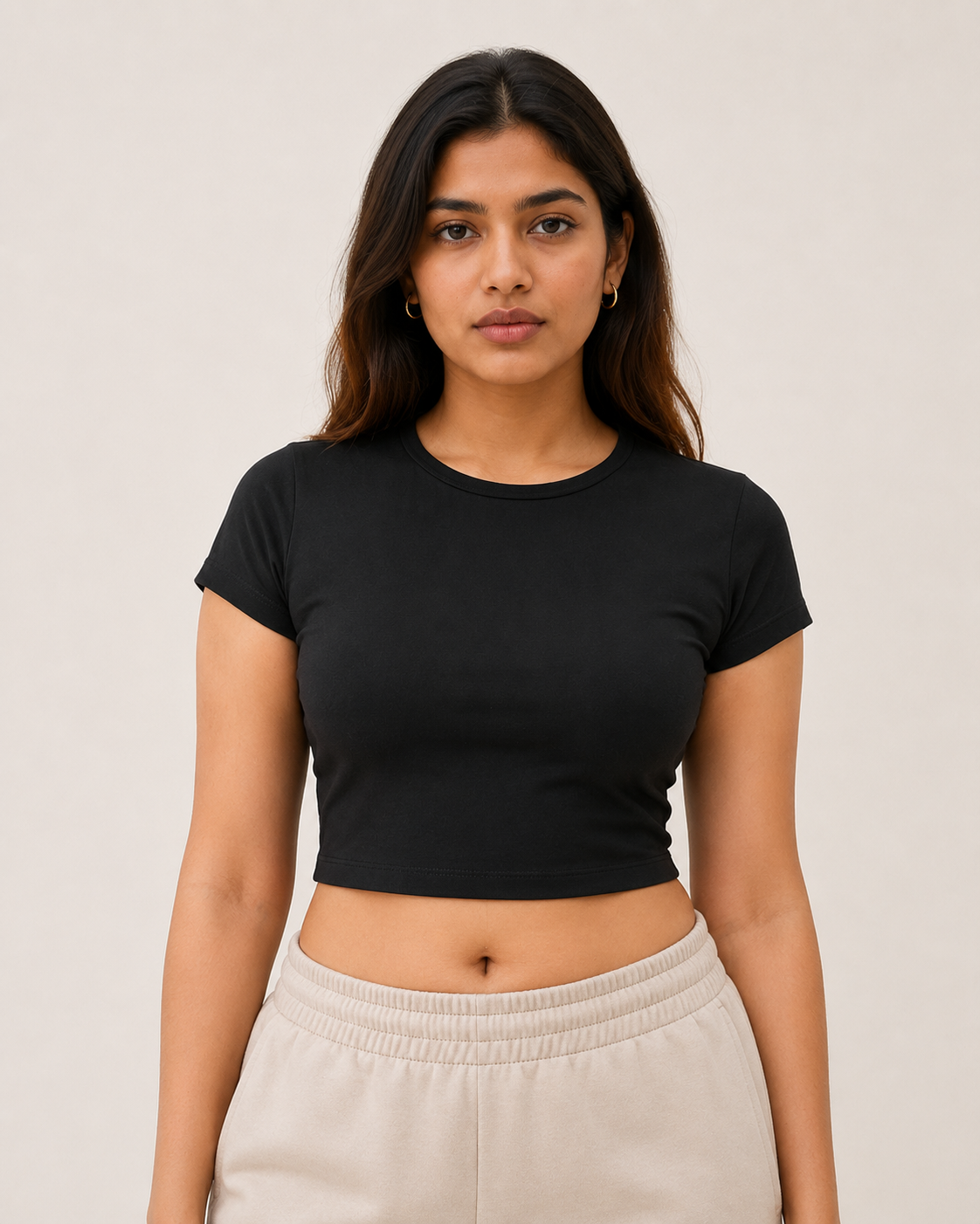 Black Drip Earth baby tee - front model studio view with premium fit