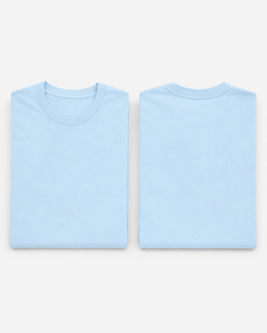 Baby-Blue Drip Earth stretch t-shirt with STILL FORM silhouette - folded front and back view