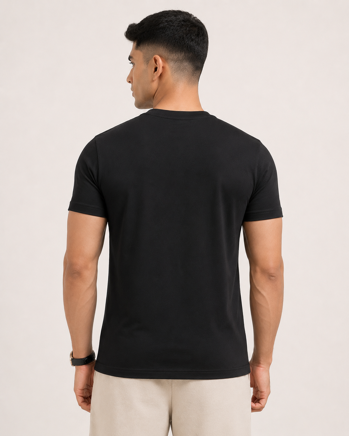 Black Drip Earth stretch t-shirt - front model studio view with premium fit