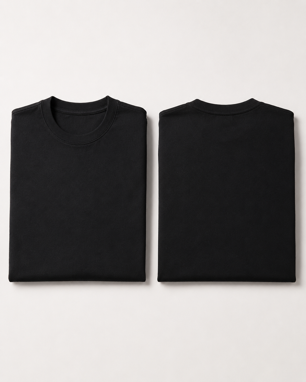 Black Drip Earth stretch t-shirt with STILL FORM silhouette - folded front and back view