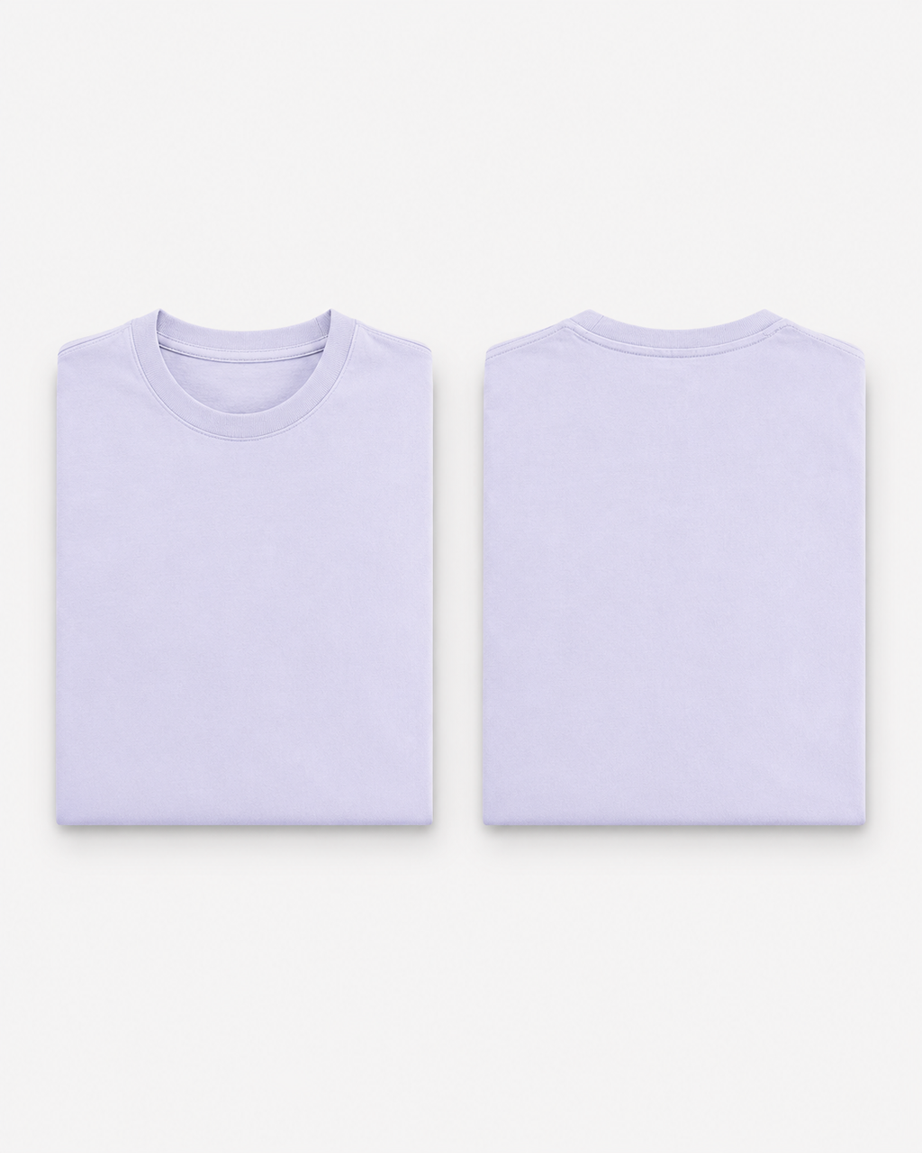 Lavender Drip Earth stretch t-shirt with STILL FORM silhouette - folded front and back view