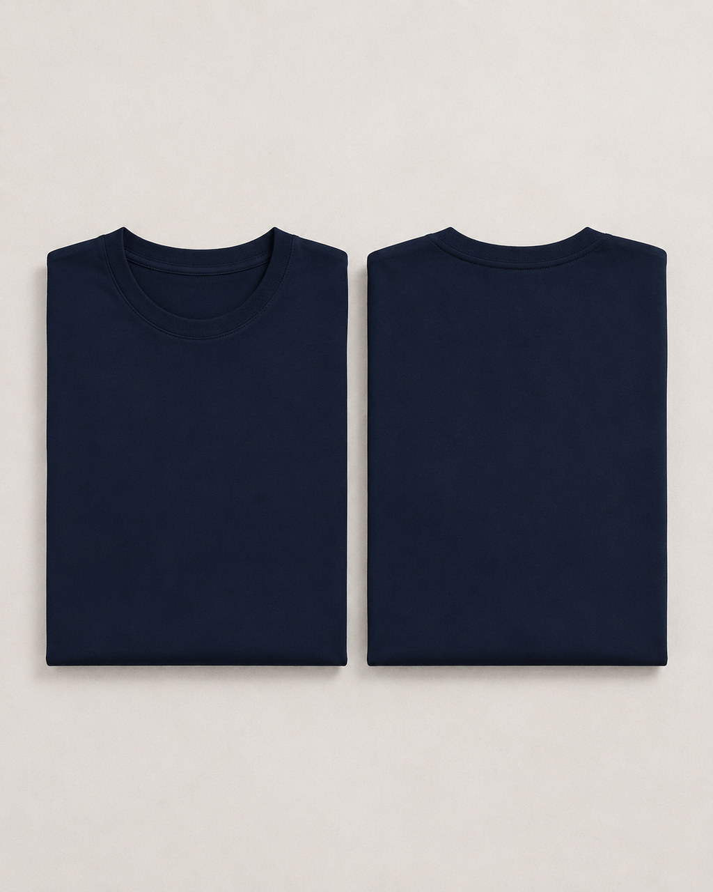 Navy-Blue Drip Earth stretch t-shirt with STILL FORM silhouette - folded front and back view