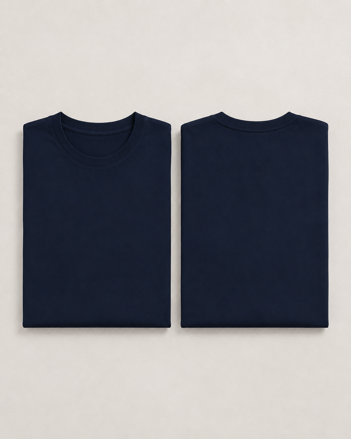 Navy-Blue Drip Earth stretch t-shirt with STILL FORM silhouette - folded front and back view