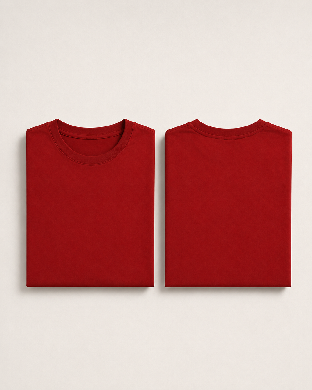 Red Drip Earth stretch t-shirt with STILL FORM silhouette - folded front and back view